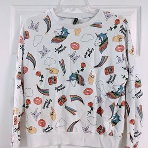 H&M Divided Kawaii Novelty Print Boston Terriers Rainbows Sweatshirt Tee Shirt